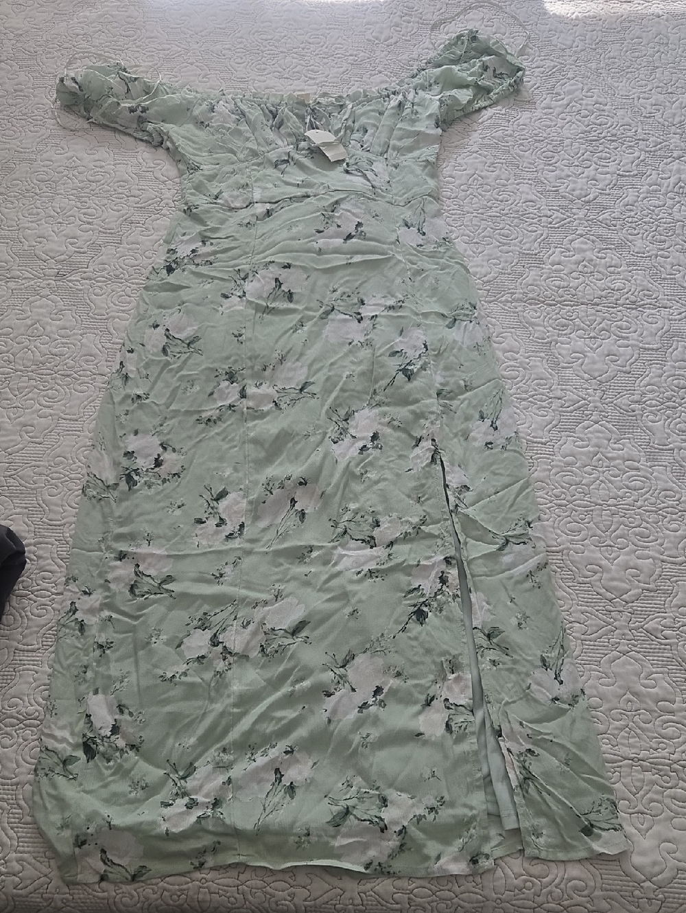 Aeropostale Mint Green Floral Midi Dress with Off-Shoulder Neckline